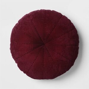 THRESHOLD NWT round cotton velvet quilted pillow -burgundy